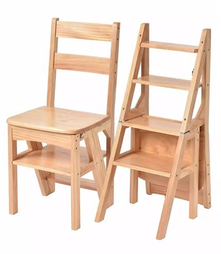 4-stufiger Klappleiterstuhl aus Massivholz – Tragbare 4-stufige Bibliotheksleiter, Fußhocker, Leiter, Blumenregal, tragbare Trittleiter aus Holz für Büro/Zuhause/Küche/Bibliothek, Holz, 37 x 47 x 90