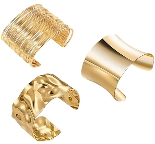 XFSRG 3 Stück Armreifen Gold Damen Breite Offene Armspange im Minimalistischen Design Irreguläre Chunky Cuffs Verstellbare Armbänder für Alltag Party Mode
