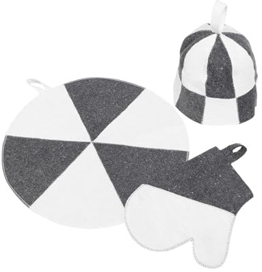 3Pcs Sauna Accessories Kit with Absorbent Heat Insulation Hat Floor Mat and Glove for Home Spa Bathing 18.90inch Grey White