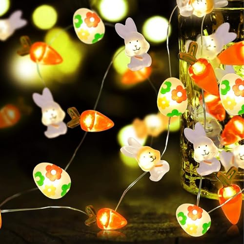 GoldRock 3M 30 Led Lichterkette Ostern Deko,Osterdeko Light Innen Außen,Ostergirlande mit Hasen,Karotte,Eier,Girlande Ostern,Osterlichterkette Batterie,Hase Lichterketten für Oster,Frühling,Geburtstag