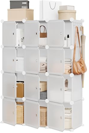 12-Cube Modular Storage Organiser Unit with Doors | Stackable Shelving System | Versatile ABS & Plastic Cube Shelves for Wardrobe, Living Room & Bedroom