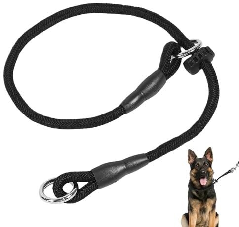 Slip Lead Dog Training Collar, Slip Collar for Dogs Adjustable Dog Lead Round Nylon Rope Collars No Pull P-Collar Anti-Choking Training Rope for Small Medium Large Dogs (Black, 40cm/16 inch)