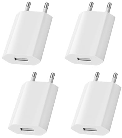 4 adaptateurs Secteur USB pour téléphones et appareils Mobiles | Chargeurs compacts pour câbles USB compatibles; vérifier la tension, l'intensité et les exigences de chaque appareil.