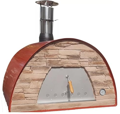 MAXIMUS PRIME ARENA Mobiler Holz Pizzaofen mit Steinbackofen für Outdoor | Mobiler Holzpizzaofen mit Steinbackfläche, bis zu 150 Pizzen/Stunde, Thermometer, Edelstahlkamin und Zubehör inklusive.