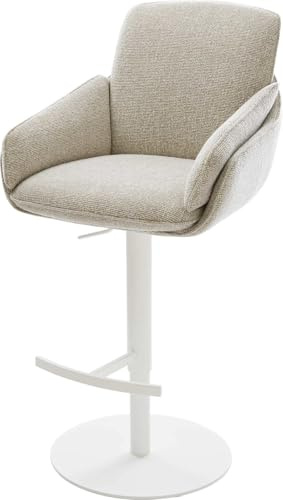 DELIFE Barstuhl Luan-Flex Drehfuß höhenverstellbar Metall Weiß Webstoff Soft Beige