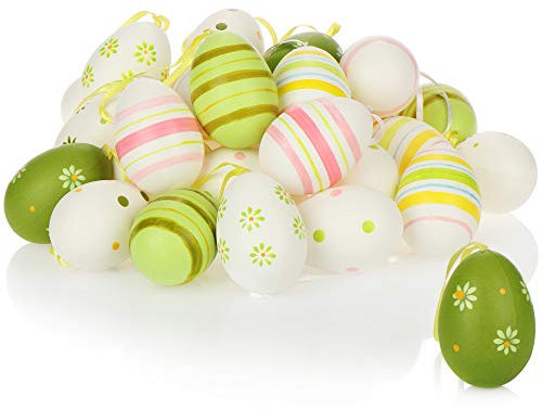 com-four® 30x Ostereier zum Aufhängen - Osterdeko mit tollen Mustern - Deko Ostereier in tollen Farben [Fabrauswahl variiert]