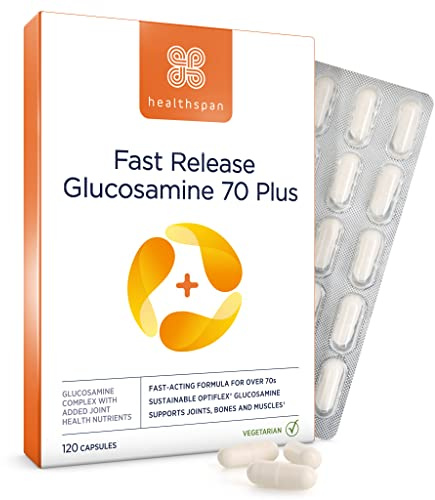Healthspan Fast Release Glucosamine 70 Plus | 120 Capsules | with Vitamin C & Vitamin D3 | Easy to Digest | Calcium | Ginger | Vegetarian