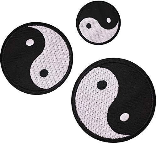 U-Sky Bestickte Aufnäher zum Aufnähen oder Aufbügeln, Yin-Yang-Taiji-Symbol, Schwarz-Weißabgleich, Philosophisches Design, Kampfsport-Meditation, Jacken, Taschen, Hüte, 3 Größen (5,1 cm + 7,6 cm + 9,7