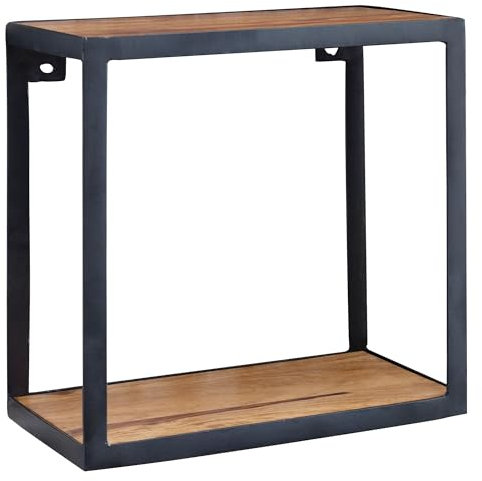 Wohnling Wandregal Puri 35x18x35 cm Sheesham Massivholz, Bücherregal Hängend, Metallregal mit Echtholz Regalboden, Kleines Holzregal Quadratisch, Dekoregal Würfel Hängeregal Industrial Wanddeko