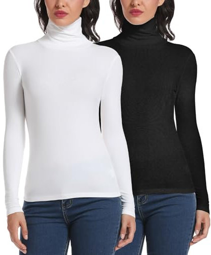 STARBILD Rollkragenpullover Damen Langarmshirt Turtleneck Basic Oberteile High Collar Pullover Slim Fit Top für Herbst und Winter 2pcs Schwarz&Weiß Large