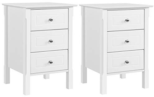 Yaheetech Lot de 2 Table de Chevet Blanche en Bois Table de Nuit 3 Tiroirs 40 x 40 x 60 cm Bout de Canapé Moderne Chambre Salon