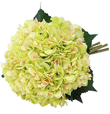 Tifuly Artificial Hydrangea Flowers, 5 PCS Realistic Single Long Stem Silk 6.6 Inch Flower Head Hydrangea Bouquets for Wedding, Home, Hotel, Party Decoration, Floral Arrangement (Green)