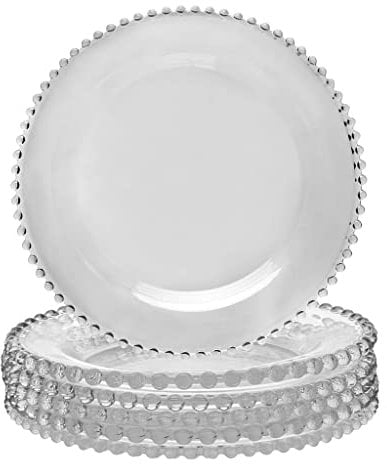 Set of 6 Glass Dinner Plates - Glass Dining Crockery - D28cm