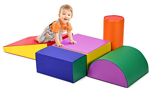 COSTWAY 5 TLG. Schaumstoffbausteine, Riesenbausteine zum Toben und Klettern, Softbausteine aus Schaumstoff, Großbausteine Mehrfarbig, Bauklötze für Babys und Kleinkinder (Mehrfarbig)