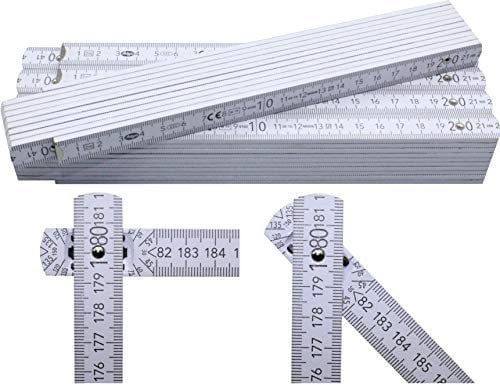5 Stück Zollstöcke Zollstock 2 Meter mit 90°/180° Winkeleinrastung und Winkelskala (30°/45°/60°/75°/90°) - Adga 250 plus Markenzollstock 2m aus Buchenholz - weiß ohne Werbeaufdruck
