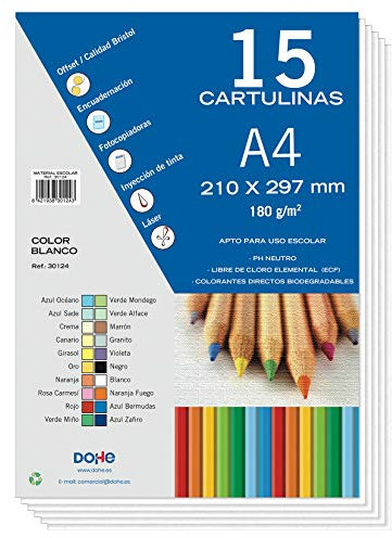 Dohe A4-Karton, weiß, für Bastelarbeiten und Druck (15 Stück) – 21 x 29,7 cm – 180 g/m² – Büromaterial