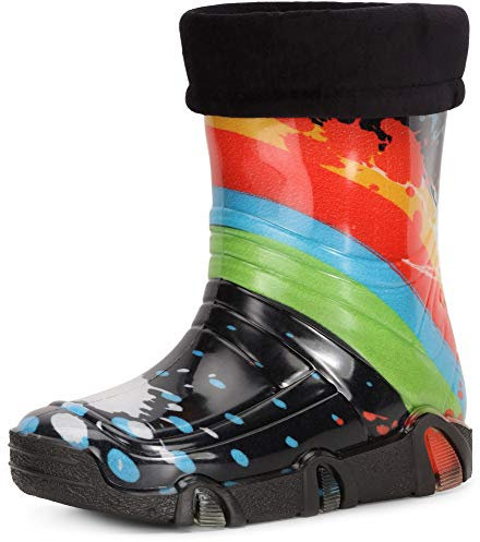 Ladeheid Kinder Mädchen Jungen Gummistiefel Gefüttert Swk34 (Schwarz Muster-34, 33/34 EU)