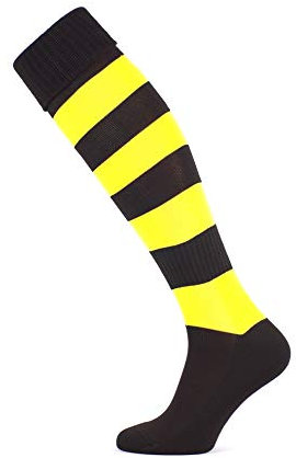 Iskierka Fußballstutzen Stutzenstrumpf Socken Soks 27-45 (schwarz-gelb, 31-34)
