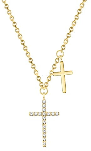 Eastside Damen Kette Edelstahl gelbgold Zirkonia weiß Kreuz Edelstahlhalskette