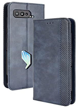 XINNI Protective Phone Case for Asus ROG Phone 5, PU/TPU Vintage Flip Leather Shockproof Cover Magnetic Book Style Wallet, Blue