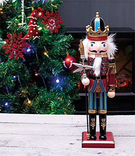 St Helens Home & Garden Nutcracker with Staff Christmas Decoration 30cm Height - Wonderfully Festive with Vibrant Colour Detail