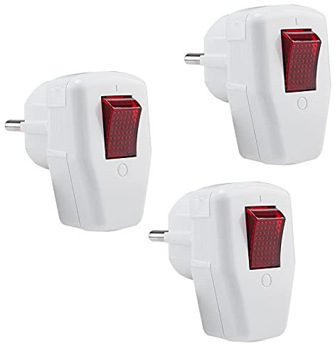 Schuko Stecker mit Schalter, Schutzkontakt-Stecker IP20 250V (16A), Weiß, 3 Stücke