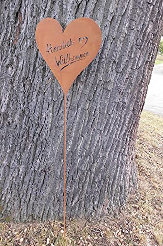 Gartenstab Gartenstecker Beetstecker Herzlich Willkommen Eisen Rost 118 cm
