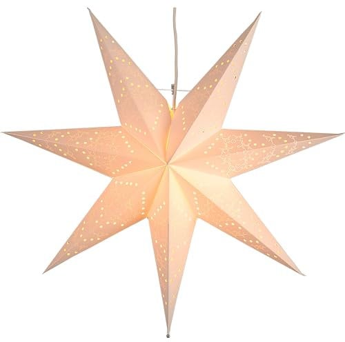 EGLO Weihnachtsstern für innen, Dekostern beleuchtet aus Papier zum Aufhängen, Fenster-Leuchtstern in Weiß, 3D Adventsstern mit Kabel, E14