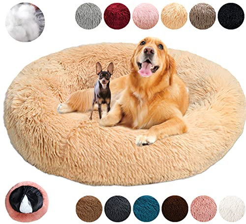 Hundebett Rund Hundesofa Beruhigende Flauschig Donut,Bequemes Wärme Hundekissen Katzenbett Waschbar,12 Farben Verfügbar mit Reißverschluss,Leicht zu Zerlegen
