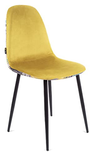 Gold Label Esszimmerstühle Samt | Polsterstuhl mit Metallbeine | Küchenstühle | Esstisch Stühle | Schalenstuhl | Samt Stuhl | Fiore (Gelb)