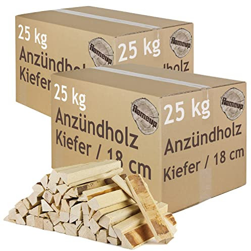 Anmachholz Anzündholz Kiefer Auswahl 5-100 kg Anfeuerholz Brennholz Feuerholz Kaminholz Holz Anbrennholz Anzünder Kiefernholz Kammergetrocknet Grill Flameup, Menge:50 kg