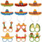 Hileyu 6 Stück Sombrero-Partyhüte und 6 Stück Partybrille Maske, Mexikanisches Stirnband, Partybrillen aus Papier, Mexikanische Fiesta Party Bunte Zubehör für Fotorequisiten