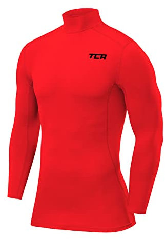 TCA Men Long Sleeve Compression Shirt, Athletic Workout Sports Undershirt Base Layer Top - High Risk Red, M