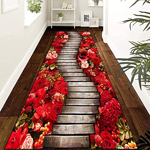 Siunwdiy Teppich Läufer Flur rutschfest,3D Holzmaserung Korridor Teppichläufer Waschbar Modern Küche Schlafzimmer Wohnzimmer Läufer Teppich Breite 60Cm/ 80Cm,A 15,60x300cm/2ftx9.8ft