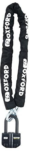 Oxford LK481 Boss Alarm Lock 12mm Square Link Chain & 16mm Shackle Padlock Motorcycle, Black, 1.5m, Set of 4 Pieces