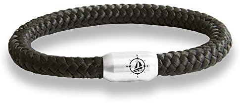 Paris Montana Das Original Yacht Club Kompass Gravur Segeltau Unisex Armband Unisex Geflochten Handmade Hochwertiger Magnetverschluss Durchmesser 8mm (Schwarz, 21.00)