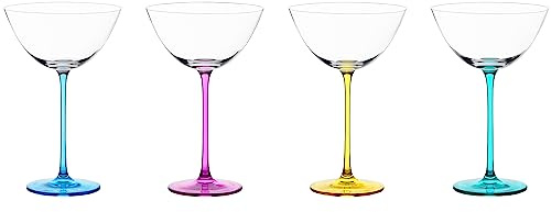 Anton Studio Designs Gala Handmade Cocktail Martini Glasses Perfect for Martinis, Manhattans, and Daiquiris - 250 ml - Multi-Coloured - Set of 4 Elegant Cocktail Glasses
