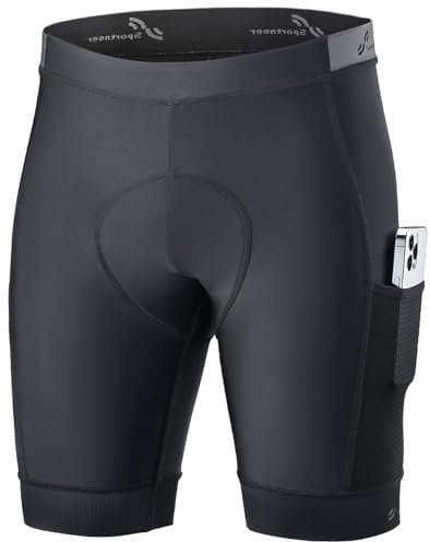 Sportneer Radlerhose Herren mit Sitzpolster 4D Gepolsterte Fahrradhose kurz Übergroße Netztasche Herren Fahrrad Hosen Radhose Design der abdominalen Dekompression, M