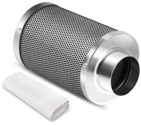 iPower Carbone vergine australiano attivato Premium Air Carbon da 10,2 cm, flangia reversibile, controllo odore per tenda da coltivazione, ventilatore condotto in linea, idroponica, filtro da 10,2 cm,