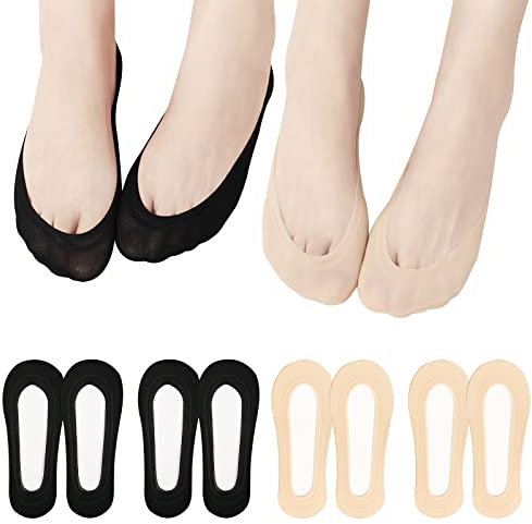 EQLEF No Show Socks Women, Invisible Socks Non Slip Low Cut Socks Boat Sock Hidden Sock Women Breathable for High Heels, Boat Shoes, Sneaker, Loafers (UK, Numeric, 3, 5, Regular, Regular, Black+Nude)