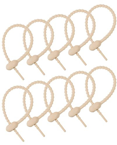 sourcing map 12 Stück Wiederverwendbare Reißverschlüsse 7 Zoll Silikon Taschenclips Allzweck Kabelbinder Brotbinder, Haushaltsdrehbinder, wiederverwendbare Drehbinder, Beige