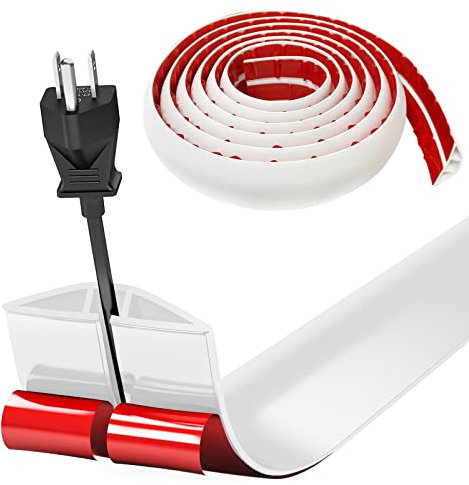 Flexibler Klein Kabelkanal, 3 Meter Selbstklebend Boden Kabelbrücke Flexibler Kabelabdeckung Kabelschutz Kabelschacht Leicht zu Schneiden Montage für alle Netzkabel Haus, Büro, Schule, Lager (Weiß)