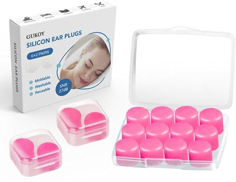 Bouchons d'oreille en silicone réutilisables et étanches SNR = 27 dB - Réduction du bruit - Qualité supérieure - Pour dormir, voyager, étudier - Réduction du bruit (rose)