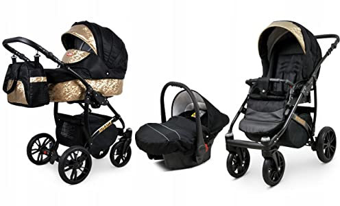 BabyLux® Enfant Poussette Combinée Set 3 en 1 - Miracle - incl. Nacelle, Canne, Siège de voiture - Siège Auto - Landau Bébé - avec Sac à langer, Habillage pluie, Moustiquaire etc.