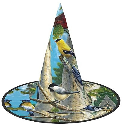 Vögel In Birke Baum Druck Faltbare Spitze Erwachsene Hexen Hüte Zauberer Halloween Cosplay Zubehör Für Frauen
