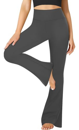 FuelMeFoot Flared Yogahose Damen Leggings High Waist Schlaghose Blickdicht Leggins Bootcut Jogginghose Jazzpants mit Bauchkontrolle Fitness. 1 Pack-03-Dunkel Grau L
