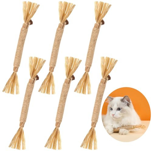 6 Pezzi Bastoncini di Erba Gatta, Catnip Gatti Matatabi Giochi per Gatti Bastoncini di Erba Gatta Naturale di Giocattoli Interattivo, Bastoncini da Masticare per Gattis per Cura Dentale