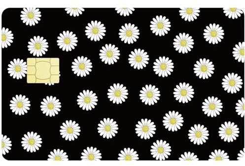 CREATCABIN April Daisy Debitkarten-Skin,Kreditkarten-Aufkleber,Personalisierbar,Wasserdicht,Aufkleber Für Kartenhüllen,Schwarzer Schlüsselkarten-Skin-Aufkleber Für Transport,Kartendekoration,186x137mm