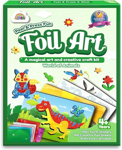 ZMLM Bastelsets für Kinder, Folienspaß Dinosaurier Tier Sticker Bastelkoffer DIY Färben Aufkleber, Schmutzfreie Kunst für Kinder, Kreativ Set Geschenke für Jungen Mädchen ab 3 4 5 6 7 8 9 jahre