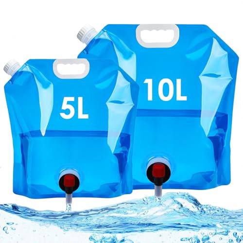 Sigowal Collapsible Water Container with Spigot, 5L+10L Water Storage Carrier Bag, BPA Free Water Storage Jug, Foldable Portable Water Bag for Outdoors Camping Picnic BBQ Hiking Emergency Survival